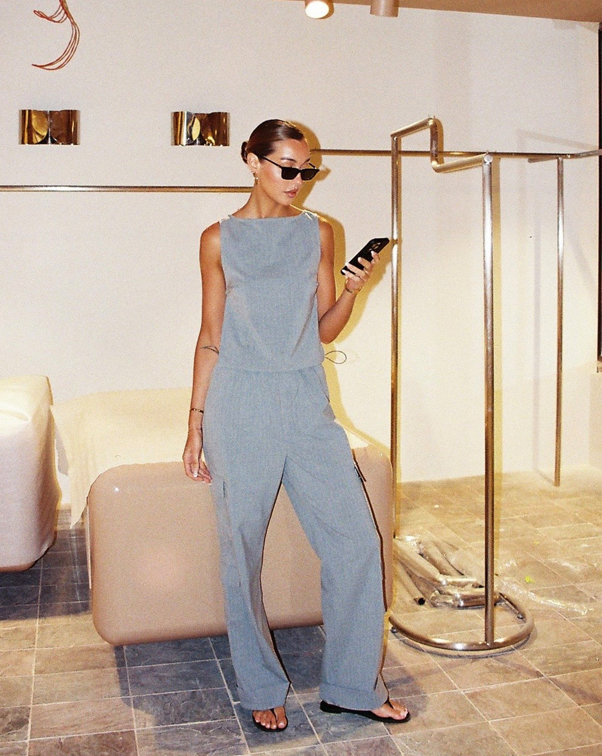Celine Trousers Grey Stripe Cropped