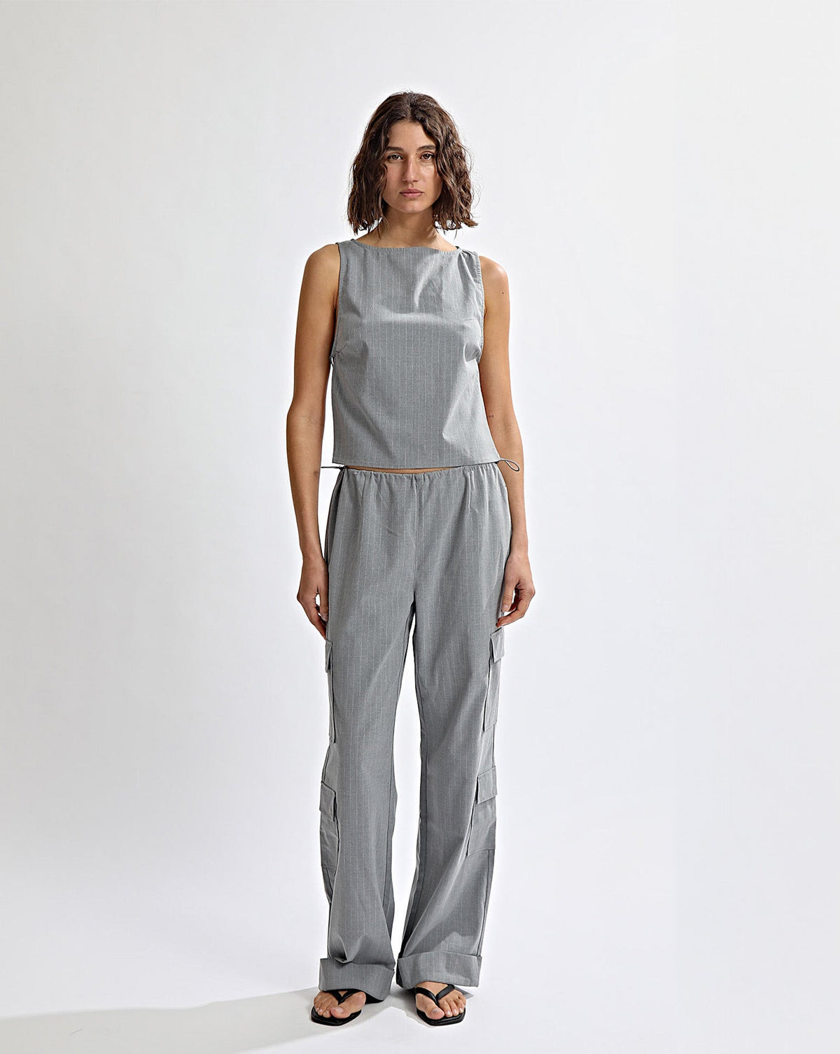 Celine Trousers Grey Stripe Cropped